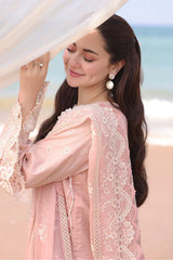 IMROZIA PREMIUM - 3PC LAWN LASERWORK EMBROIDERED SHIRT WITH KHADDI NET EMBROIDERED DUPATTA AND TROUSER - HZG2815