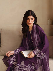 GARNET - 3PC LAWN EMBROIDERED SHIRT WITH CHIFFON PRINTED DUPATTA AND TROUSER - HZG2657