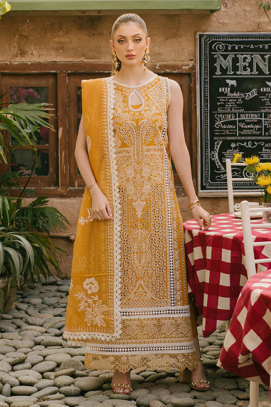 MAHNUR - 3PC LAWN EMBROIDERED SHIRT WITH KHADI NET EMBROIDERED DUPATTA AND TROUSER - HZG2699