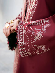 IZEL - 3PC KHADDAR EMBROIDERED SHIRT WITH TWILL PRINTED SHAWL AND TROUSER - HZU2594