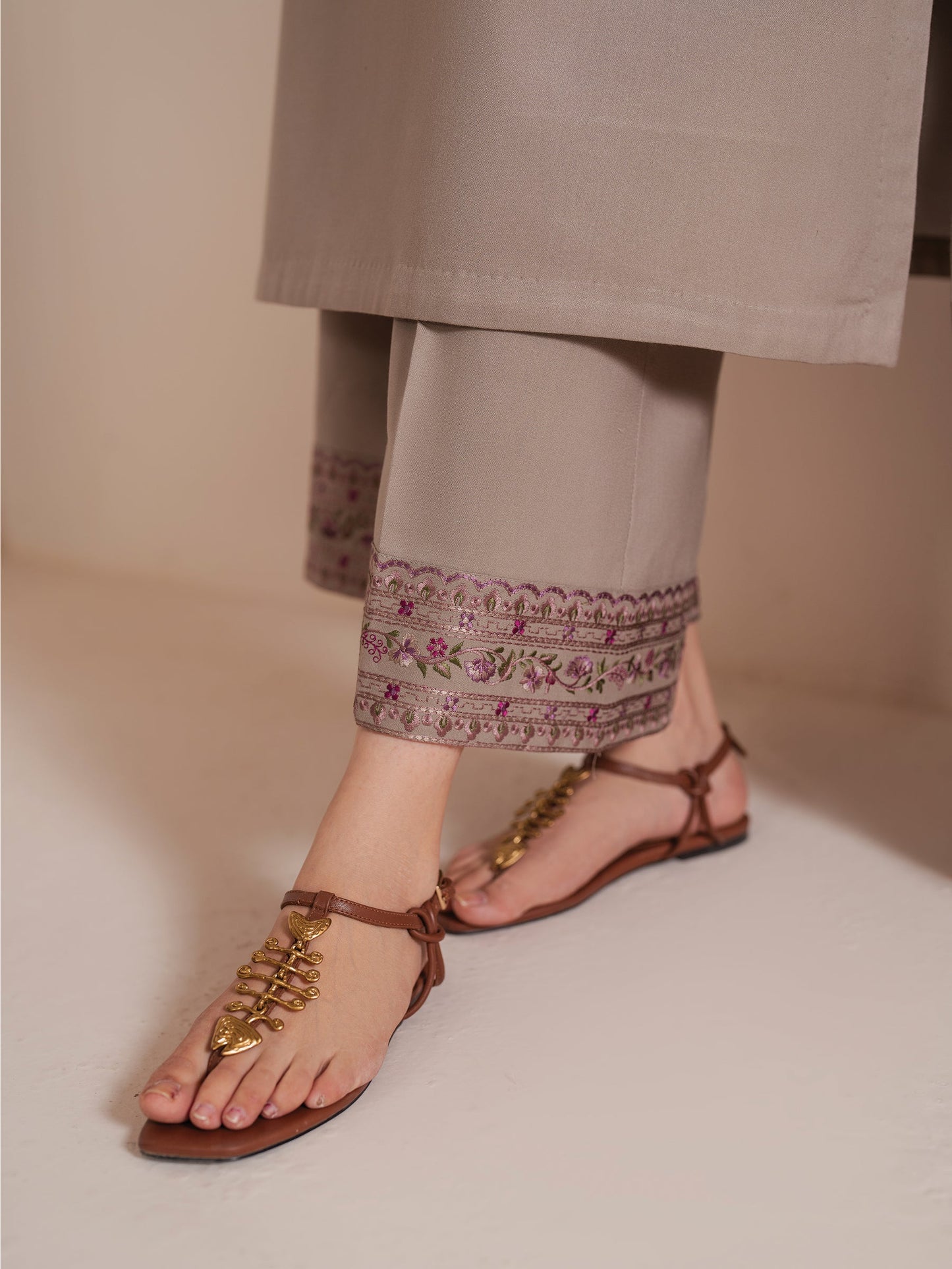 GARNET - 3PC DHANAK EMBROIDERED SHIRT WITH TWILL PRINTED SHAWL AND TROUSER - HZU2431