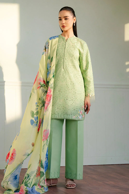 ZARA SHAH JAHAN - 3PC LAWN EMBROIDERED SHIRT WITH CHIFFON PRINTED DUPATTA AND TROUSER - HZG2252