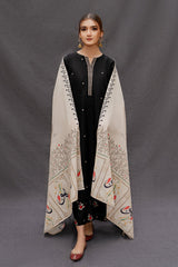 URGE - 3PC DHANAK EMBROIDERED SHIRT WITH TWILL PRINTED SHAWL AND TROUSER - HZG1461