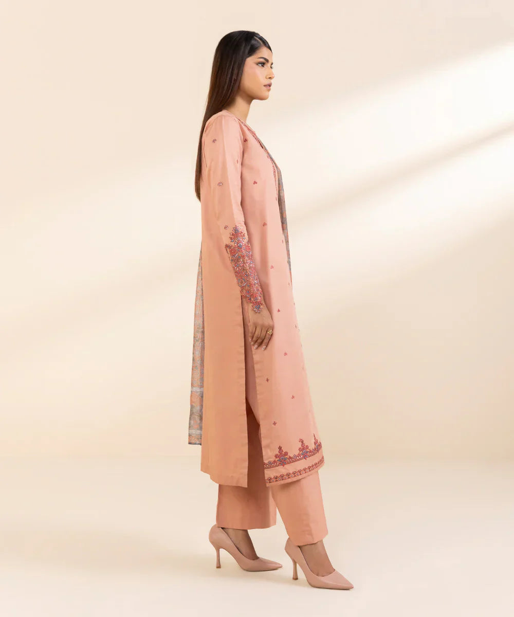 SAPPHIRE - 3PC LAWN EMBROIDERED SHIRT WITH MANAAR PRINTED DUPATTA AND TROUSER - HZG2064