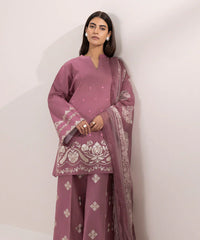 SAPPHIRE - 3PC DHANAK EMBROIDERED SHIRT WITH TWILL PRINTED SHAWL AND EMBROIDERED TROUSER - HZG2331