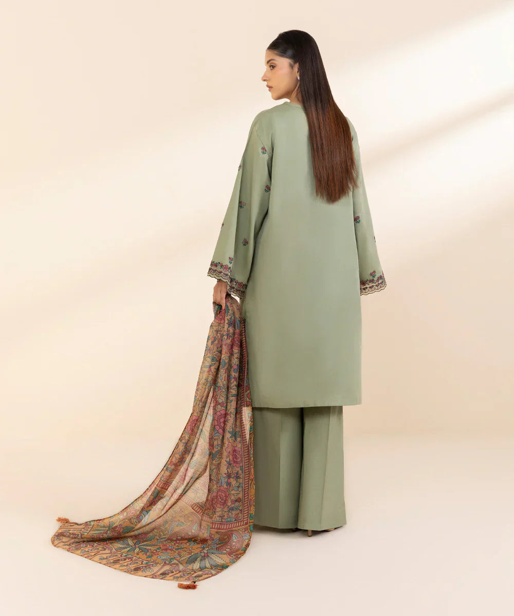SAPPHIRE - 3PC LAWN EMBROIDERED SHIRT WITH MANAAR PRINTED DUPATTA AND TROUSER - HZG2066