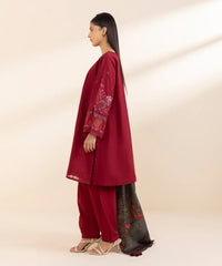SAPPHIRE - 3PC DHANAK EMBROIDERED SHIRT WITH TWILL PRINTED SHAWL AND TROUSER - HZG2039