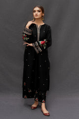 URGE - 3PC DHANAK EMBROIDERED SHIRT WITH TWILL PRINTED SHAWL AND TROUSER - HZG1461