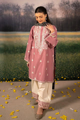URGE - 3PC DHANAK EMBROIDERED SHIRT WITH TWILL PRINTED SHAWL AND TROUSER - HZG2390