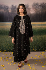 URGE - 3PC DHANAK EMBROIDERED SHIRT WITH TWILL PRINTED SHAWL AND TROUSER - HZG2371