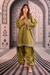 URGE - 3PC DHANAK EMBROIDERED SHIRT WITH TWILL PRINTED SHAWL AND TROUSER - HZG2367