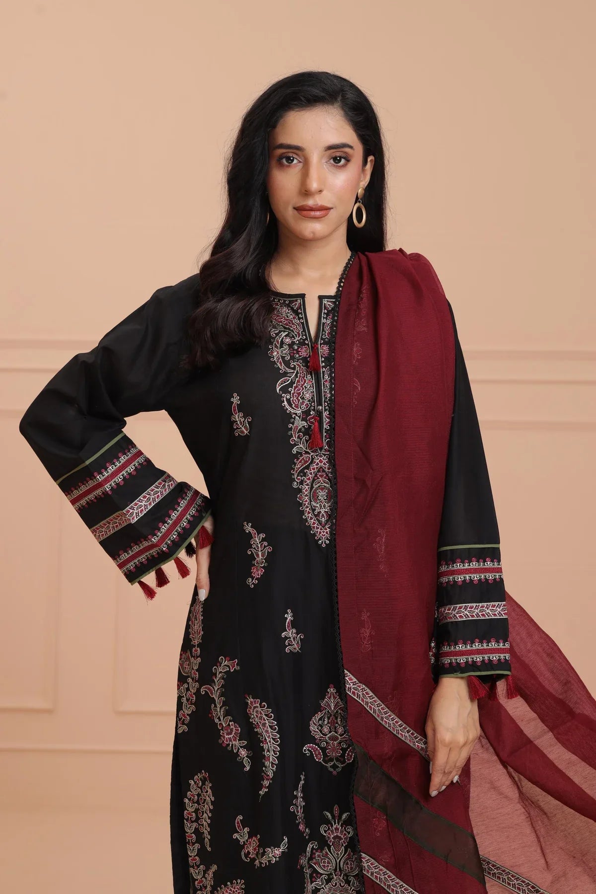 JAZMIN - 3PC LAWN EMBROIDERED SHIRT WITH COTTON NET DUPATTA  AND TROUSER - HZG2214