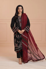 JAZMIN - 3PC DHANAK EMBROIDERED SHIRT WITH MANAAR PRINTED DUPATTA  AND TROUSER - HZG2452