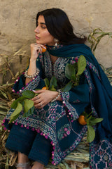 ZAHA - 3PC DHANAK EMBROIDERED SHIRT WITH DHANAK EMBROIDERED SHAWL AND TROUSER - HZG2316