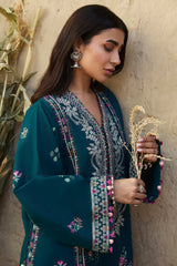 ZAHA - 3PC DHANAK EMBROIDERED SHIRT WITH DHANAK EMBROIDERED SHAWL AND TROUSER - HZG2316