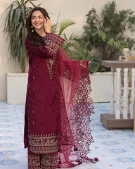 ALLYS - 3PC LAWN EMBROIDERED SHIRT WITH ORGANZA EMBROIDERED DUPATTA AND TROUSER - HZG2820