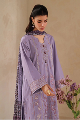 GARNET - 3PC DHANAK EMBROIDERED SHIRT WITH TWILL PRINTED SHAWL AND TROUSER - HZU2483