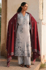 IMAGE - 3PC DHANAK EMBROIDERED SHIRT WITH DHANAK EMBROIDERED SHAWL AND TROUSER - HZG2447