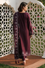 IMAGE - 3PC DHANAK EMBROIDERED SHIRT WITH DHANAK EMBROIDERED SHAWL AND TROUSER - HZG2549