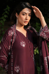 IMAGE - 3PC DHANAK EMBROIDERED SHIRT WITH DHANAK EMBROIDERED SHAWL AND TROUSER - HZG2549