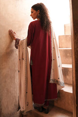 IMAGE - 3PC DHANAK EMBROIDERED SHIRT WITH DHANAK EMBROIDERED SHAWL AND TROUSER - HZG2548