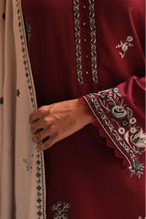 IMAGE - 3PC DHANAK EMBROIDERED SHIRT WITH DHANAK EMBROIDERED SHAWL AND TROUSER - HZG2548