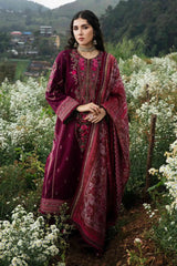 FLORENT - 3PC DHANAK EMBROIDERED SHIRT WITH TWILL PRINTED SHAWL AND TROUSER - HZG2324