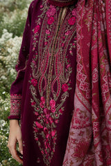 FLORENT - 3PC DHANAK EMBROIDERED SHIRT WITH TWILL PRINTED SHAWL AND TROUSER - HZG2324