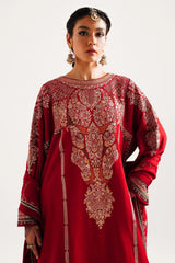 ZARA SHAH JAHAN - 3PC DHANAK EMBROIDERED SHIRT WITH DHANAK EMBROIDERED SHAWL AND TROUSER - HZG2448