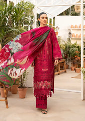 ELAF - 3PC LAWN CHIKANKAARI EMBROIDERED SHIRT WITH CHIFFON PRINTED DUPATTA AND TROUSER - HZG2768