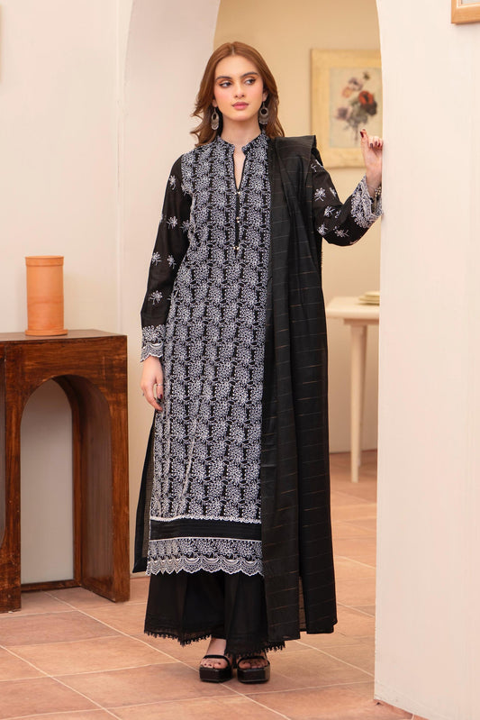 MIRAKHI - 3PC LAWN CHIKANKAARI EMBROIDERED SHIRT WITH LAWN TUBE SLUB DUPATTA AND TROUSER - HZG2262