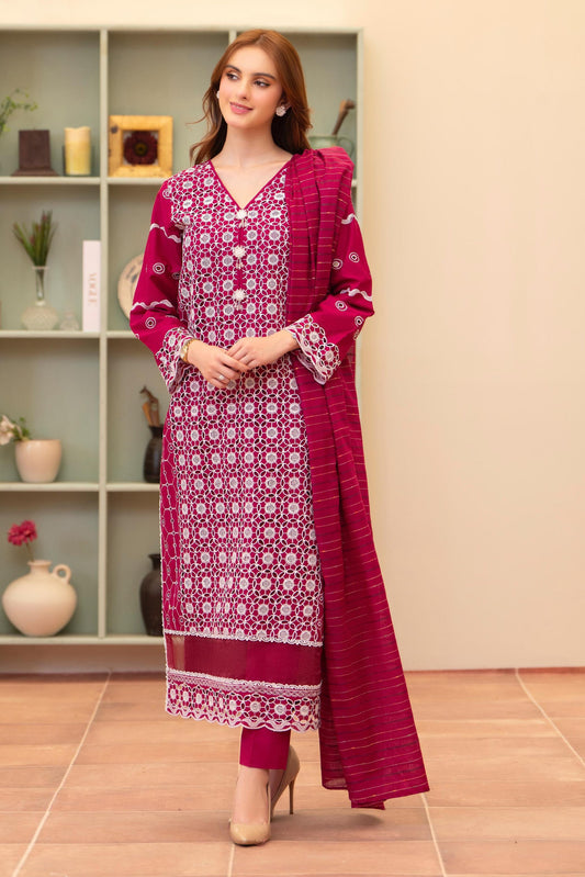 MIRAKHI - 3PC LAWN CHIKANKAARI EMBROIDERED SHIRT WITH LAWN TUBE SLUB DUPATTA AND TROUSER - HZG2258