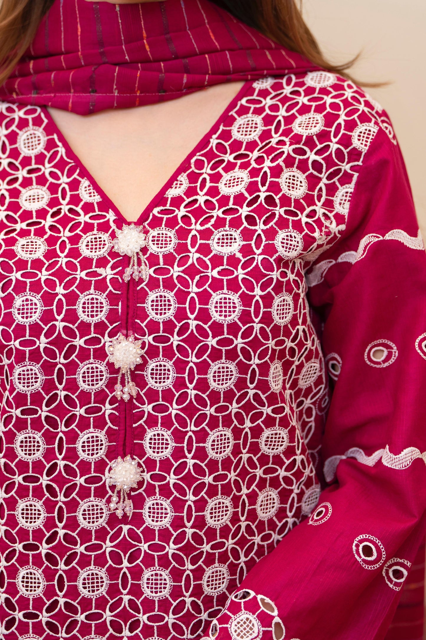MIRAKHI - 3PC LAWN CHIKANKAARI EMBROIDERED SHIRT WITH LAWN TUBE SLUB DUPATTA AND TROUSER - HZG2258