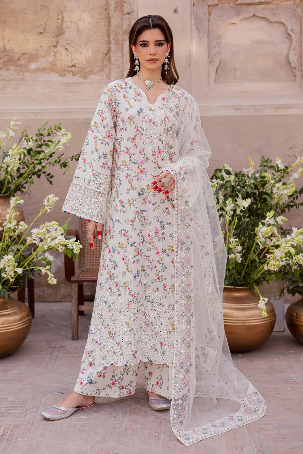 BATIK - 3PC LAWN PRINTED SHIRT WITH ORGANZA EMBROIDERED DUPATTA AND TROUSER - HZG2919