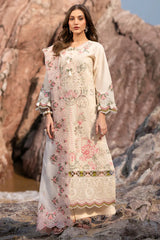 MAHNUR - 3PC LAWN LASERCUT EMBROIDERED SHIRT WITH KHADI NET EMBROIDERED DUPATTA AND TROUSER - HZG2710