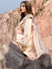 MAHNUR - 3PC LAWN LASERCUT EMBROIDERED SHIRT WITH KHADI NET EMBROIDERED DUPATTA AND TROUSER - HZG2710