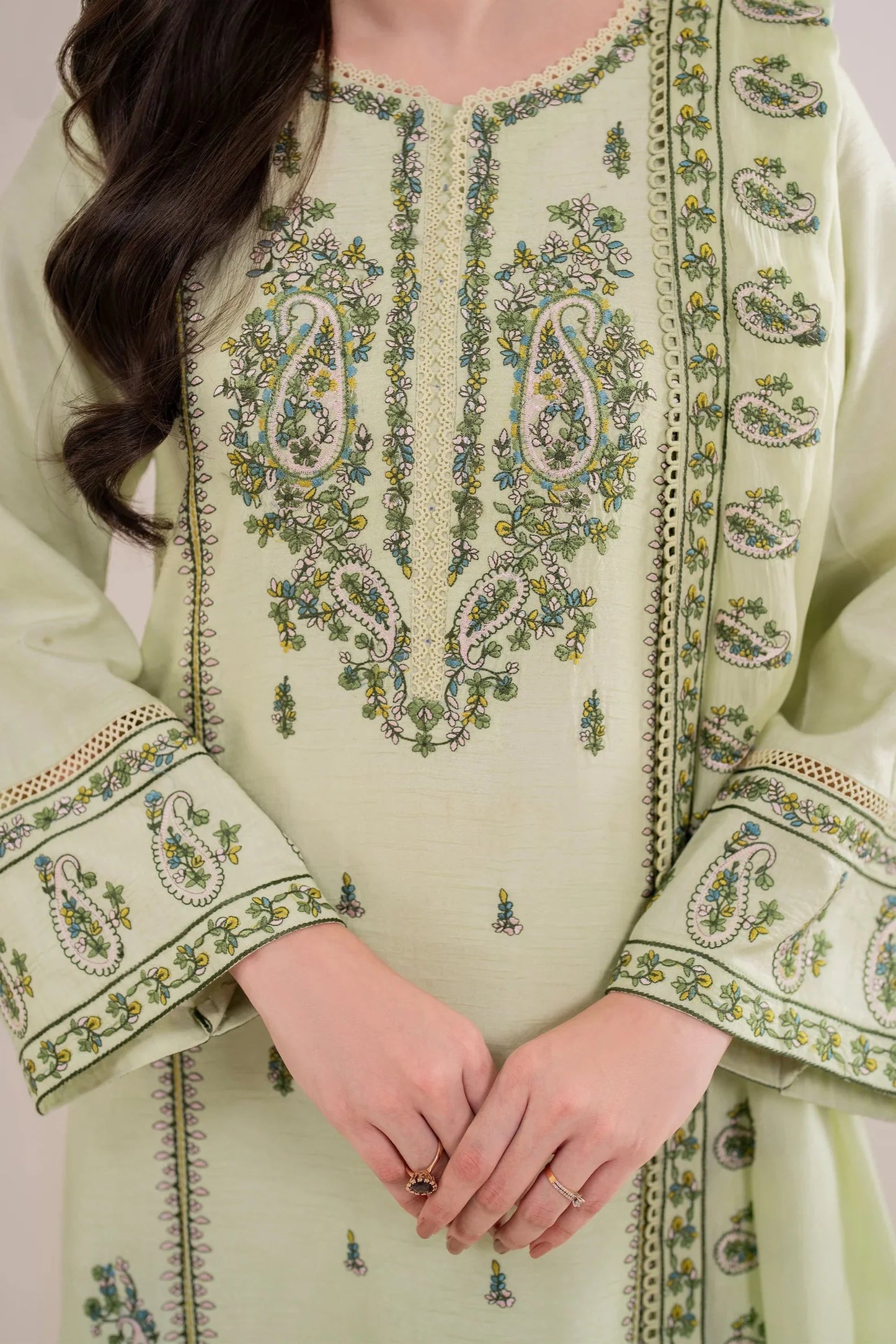 GARNET - 3PC DHANAK EMBROIDERED SHIRT WITH DHANAK EMBROIDERED SHAWL AND TROUSER - HZG2404