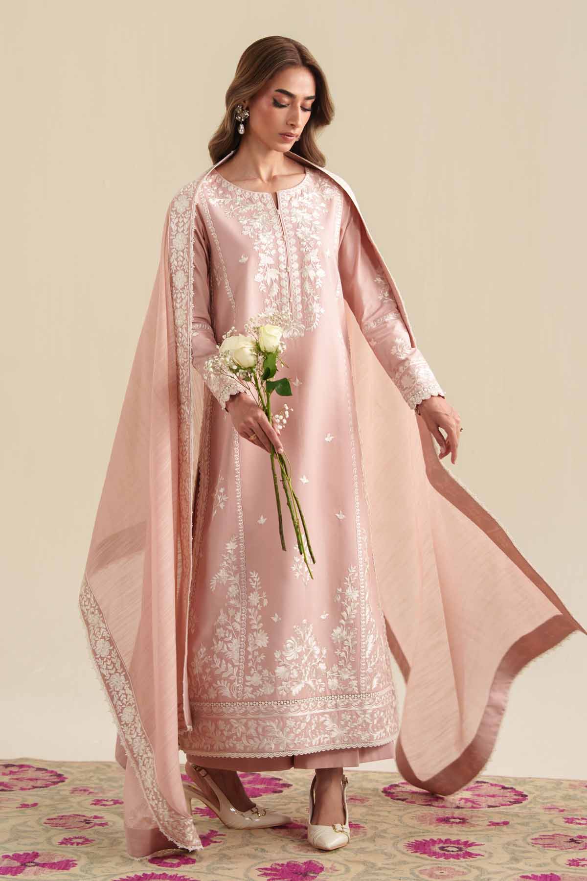ZAIB - 3PC LAWN EMBROIDERED SHIRT WITH CHIFFON EMBROIDERED DUPATTA AND TROUSER - HZG3051