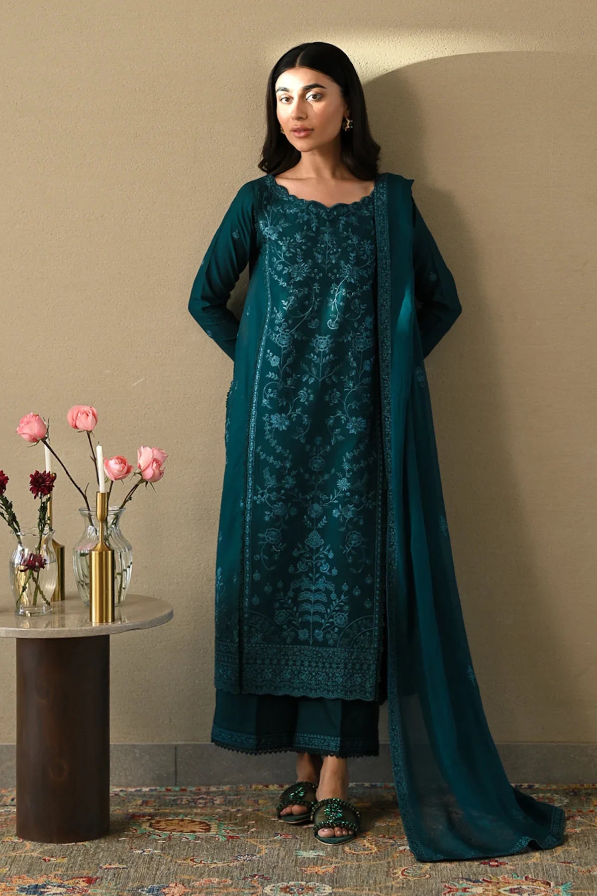 ZAIB - 3PC LAWN EMBROIDERED SHIRT WITH CHIFFON EMBROIDERED DUPATTA AND TROUSER - HZG2641