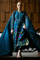 ZAIB - 3PC KARANDI  EMBROIDERED SHIRT WITH KARANDI EMBROIDERED SHAWL AND TROUSER - HZU2589