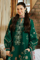 ZARA SHAH JAHAN - 3PC DHANAK EMBROIDERED SHIRT WITH TWILL PRINTED SHAWL AND TROUSER - HZG1672