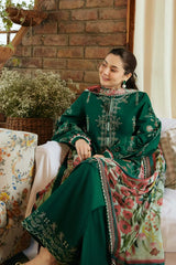 ZARA SHAH JAHAN - 3PC DHANAK EMBROIDERED SHIRT WITH TWILL PRINTED SHAWL AND TROUSER - HZG1672