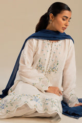 ZARA SHAHJAHAN- 3PC DHANAK EMBROIDERED SHIRT WITH CHIFFON EMBROIDERED DUPATTA AND TROUSER - HZG3114