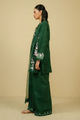 ZARA SHAHJAHAN - 3PC DHANAK EMBROIDERED SHIRT WITH CHIFFON EMBROIDERED DUPPATA AND TROUSER - HZG1824