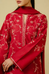 ZARA SHAHJAHAN - 3PC DHANAK EMBROIDERED SHIRT WITH CHIFFON EMBROIDERED DUPPATA AND TROUSER - HZG1825