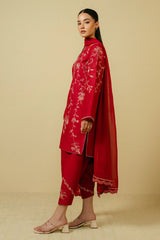 ZARA SHAHJAHAN - 3PC DHANAK EMBROIDERED SHIRT WITH CHIFFON EMBROIDERED DUPPATA AND TROUSER - HZG1825