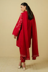 ZARA SHAHJAHAN - 3PC DHANAK EMBROIDERED SHIRT WITH CHIFFON EMBROIDERED DUPPATA AND TROUSER - HZG1825