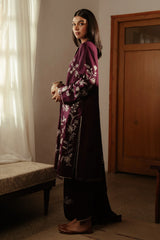 ZARA SHAH JAHAN - 3PC DHANAK EMBROIDERED SHIRT WITH DHANAK EMBROIDERED SHAWL AND TROUSER - HZG2446