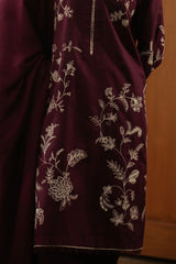 ZARA SHAH JAHAN - 3PC DHANAK EMBROIDERED SHIRT WITH DHANAK EMBROIDERED SHAWL AND TROUSER - HZG2446