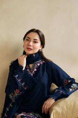 ZARA SHAHJAHAN - 3PC DHANAK EMBROIDERED SHIRT WITH DHANAK EMBROIDERED SHAWL AND TROUSER - HZG1369